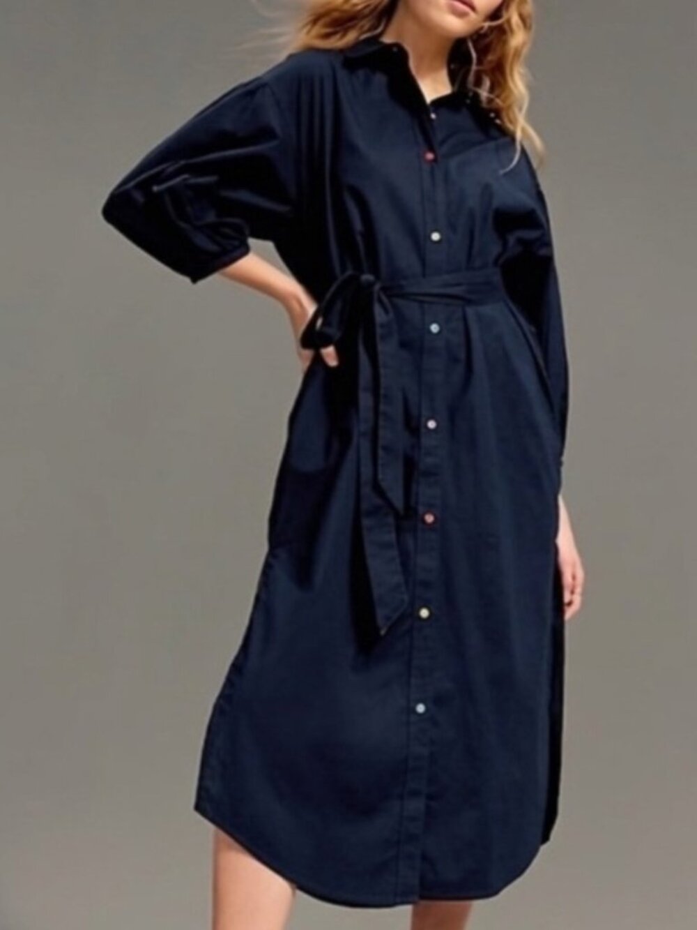Old Navy x Christopher John Rogers Maxi Shirt Dress Poplin Cotton Navy Blue NWT - Picture 11 of 11
